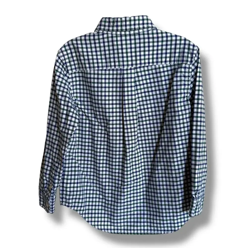 Ralph Lauren Boys Shirt 5 Button‎ Down Dress Navy Blue White Forest Green Plaid